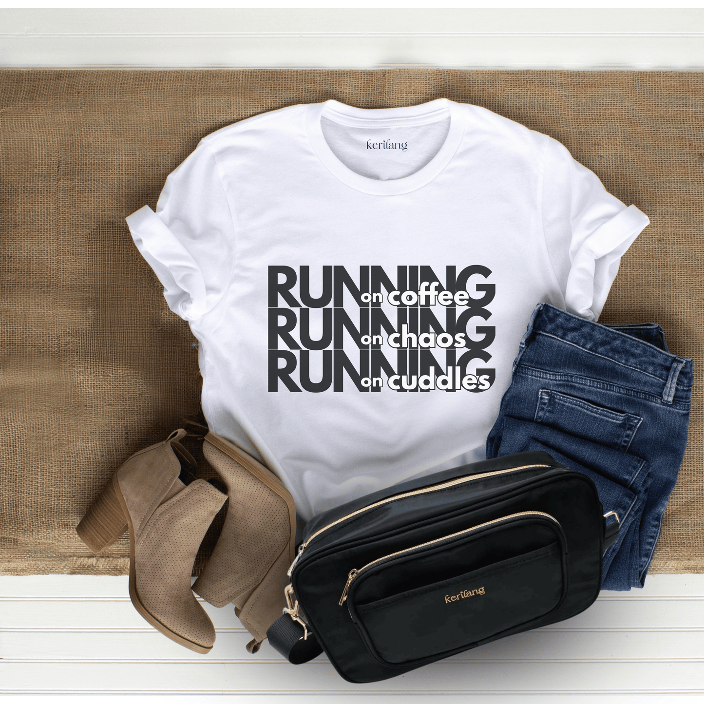 MOM SHIRT Running with Coffee Chaos and Cuddles