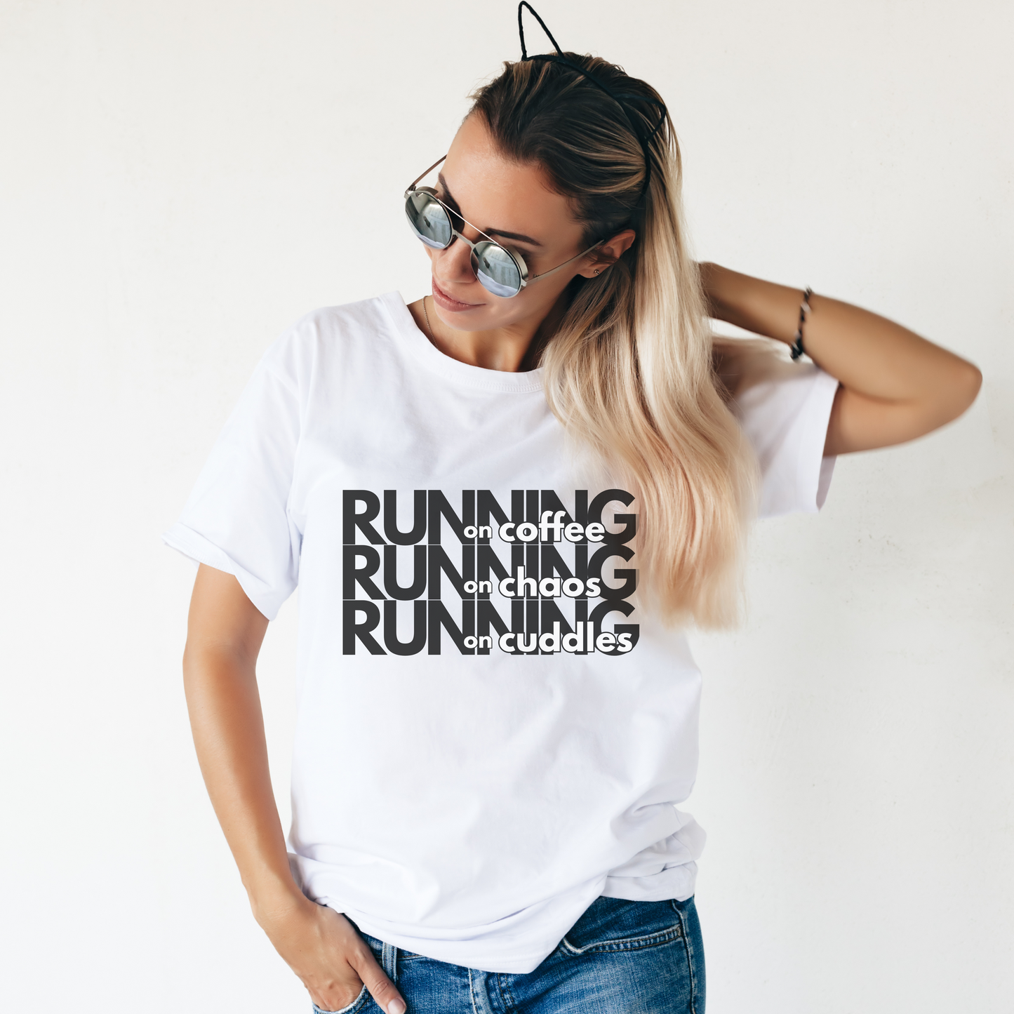MOM SHIRT Running with Coffee Chaos and Cuddles