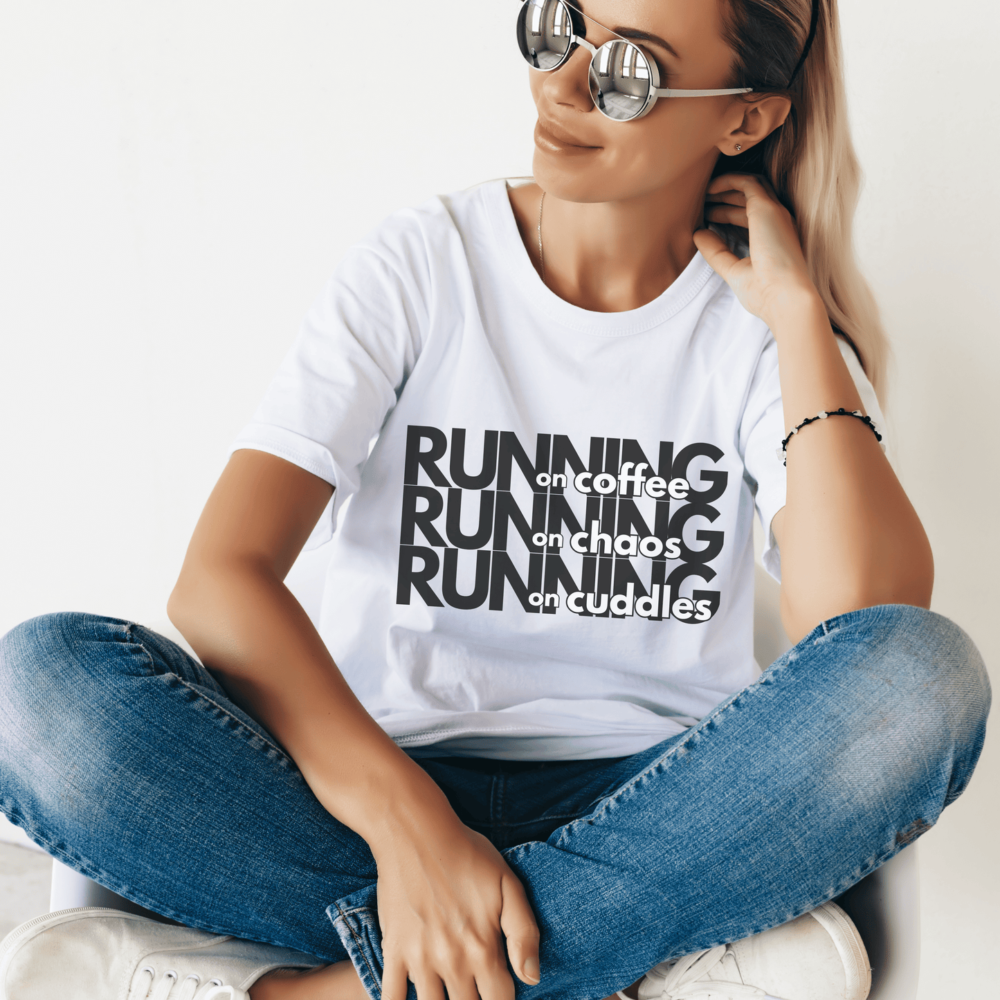 MOM SHIRT Running with Coffee Chaos and Cuddles